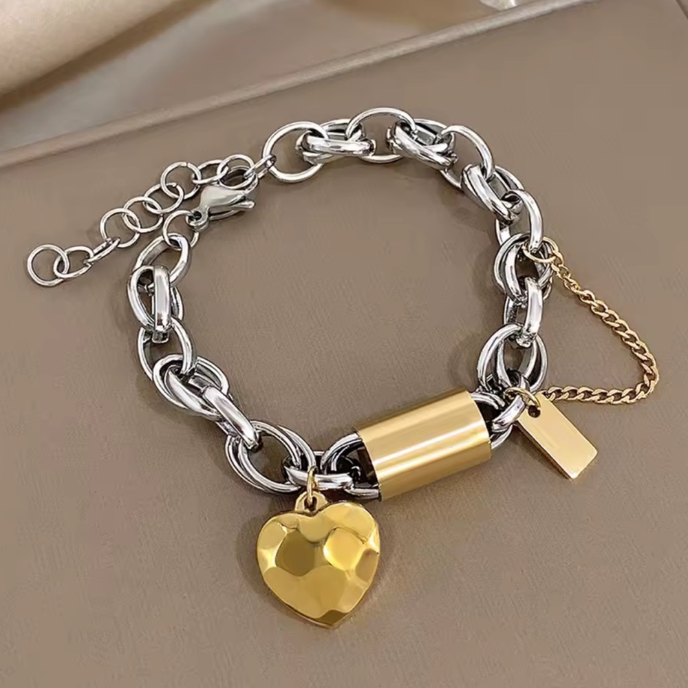 New! Zara Stainless steel mixcolor Silver and Gold heart Chain Bracelet - Picture 2 of 4